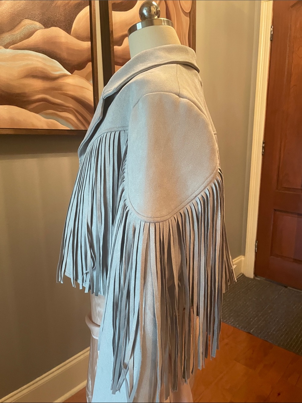 Fringed Suede Jacket - Light Gray - Picture 3 of 6